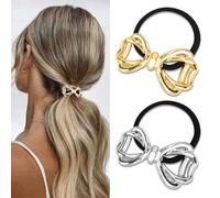 KICOSY 2 lazos para el pelo para mujer, color dorado y plateado, con lazo, bandas elásticas de metal para coleta, accesorios para el cabello