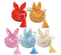 Kicwitgoo 5 bolsas chinas, bolsas de orejas de conejo, bolsas de monedas de brocado de seda con cordón para fiesta de cumpleaños de Pascua.