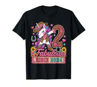 Kid 2 Years Old Western Unicorn Dabbing 2nd Birthday Cowgirl Camiseta