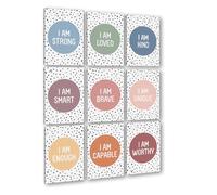 Kid Affirmations Encourage Quotes - Lienzo decorativo para pared, diseño con texto en inglés "I Am Loved Kind, Strong, Smart Brave, único, digno, suficiente, capaz, impresiones, decoración para
