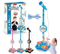 Kid Star Microphone with Stand, Kids Microphone with Adjustable Stand, Mic Singing Musical Toy with Stage Lights, Echo Effects for Girls Boys Birthday Holiday Gifts (Blue)