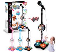 Kid Star Microphone with Stand, Kids Microphone with Adjustable Stand, Mic Singing Musical Toy with Stage Lights, Echo Effects for Girls Boys Birthday Holiday Gifts (Black)