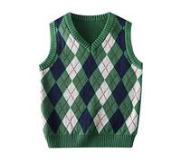 KID1234 Jersey para Niños Chaleco de Punto sin Mangas de Algodón Suéter Pullover 4-14 Años Ropa Infantil, verde, 7-8 años