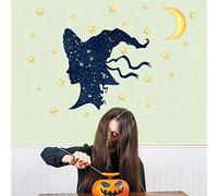 Kiddale Doodle Witch Moon Star - Adhesivos decorativos para ventana, diseño de estrella de Halloween para sofá, fondo y ventana