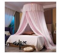 KiddiBubzi 1 Set Princess Bed Curtain Double Layer Round Dome Ceiling Hanging Soft Sheer Mesh Lace Girl Bedroom Bed Canopy Net Home Supplie(Pink,L)