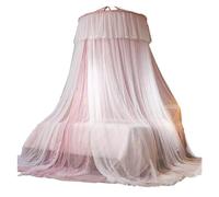 KiddiBubzi 1 Set Princess Bed Curtain Double Layer Round Dome Ceiling Hanging Soft Sheer Mesh Lace Girl Bedroom Bed Canopy Net Home Supplie(Pink,S)