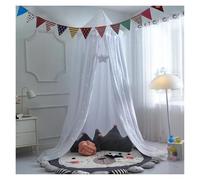 KiddiBubzi Bed Canopy For Kids Tassel Ruffle Edge Bed Canopy Round Dome Hanging Indoor Castle Play Tent Children Room Decoration Bed Tent(White Ruffle Edge)