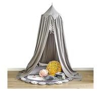 KiddiBubzi Bed Canopy For Kids Tassel Ruffle Edge Bed Canopy Round Dome Hanging Indoor Castle Play Tent Children Room Decoration Bed Tent(Grey Drop Ball)