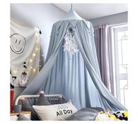 KiddiBubzi Bed Canopy For Kids Tassel Ruffle Edge Bed Canopy Round Dome Hanging Indoor Castle Play Tent Children Room Decoration Bed Tent(Light Blue Drop Ball)