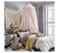 KiddiBubzi Bed Canopy For Kids Tassel Ruffle Edge Bed Canopy Round Dome Hanging Indoor Castle Play Tent Children Room Decoration Bed Tent(Beige Pink Drop Ball)
