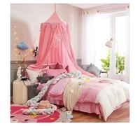 KiddiBubzi Bed Canopy For Kids Tassel Ruffle Edge Bed Canopy Round Dome Hanging Indoor Castle Play Tent Children Room Decoration Bed Tent(Pink Drop Ball)