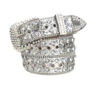 KiddiBubzi Cinturones con hebilla de diamantes de imitación for mujer, estilo punk rock, estilo urbano, rosa, azul y brillante, accesorios occidentales(White)