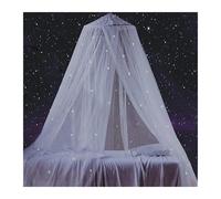 KiddiBubzi Dome Useful Stars Princess Canopy Fluorescent Bedcover Curtain Breathable Dome Bed Canopy(White,L)