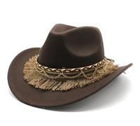 KiddiBubzi Sombrero de Copa de Fieltro con cinturón for Hombre y Mujer, Sombrero de Caballero de ala Plana, Sombrero de Jazz de Lana, Sombrero de Vaquero(Coffe,61CMAdjustable)