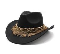 KiddiBubzi Sombrero de Copa de Fieltro con cinturón for Hombre y Mujer, Sombrero de Caballero de ala Plana, Sombrero de Jazz de Lana, Sombrero de Vaquero(Black,56-58CMAdjustable)