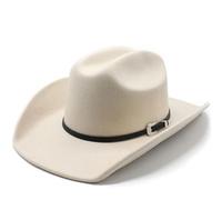 KiddiBubzi Sombrero de Vaquero Vintage con cinturón Negro, Sombrero Fedora de Fieltro for Hombre, Gorra Vaquera de Jazz for Mujer, Sombrero Cloche for Hombre.(Beige)