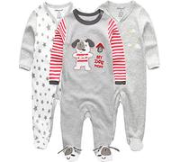 Kiddiezoom Pack de 3 peleles para bebé y niña, Bear / Star / Cloud, 6-9 meses
