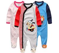Kiddiezoom Pijama unisex de algodón, 3 unidades, Diseño 2, 3-6 meses