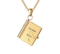 Kiddo Sky Collar de Libro Personalizado Chapado en Oro de 18 Quilates - Collar con Medallón de Libro Multicapa que se Abre para Mujer, Escribe tu Historia, Joya Conmemorativa Personalizada (Oro)