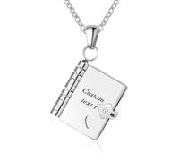 Kiddo Sky Collar de Libro Personalizado Chapado en Oro de 18 Quilates - Collar con Medallón de Libro Multicapa que se Abre para Mujer, Escribe tu Historia, Joya Conmemorativa Personalizada (Plata)