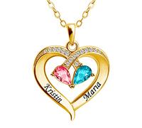 Kiddo Sky Collar Personalizado con Nombre en Forma de Corazón y Piedras de Nacimiento con Elegante Caja de Regalo Collar de Promesa Regalos de Joyería para Mamá Mujer y Esposa (Oro)