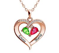 Kiddo Sky Collar Personalizado con Nombre en Forma de Corazón y Piedras de Nacimiento con Elegante Caja de Regalo Collar de Promesa Regalos de Joyería para Mamá Mujer y Esposa (Oro rosa)
