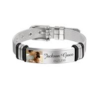 Kiddo Sky Plata Pulsera Personalizada para Papá y Hombre con Texto Fotográfico Grabado, Pulsera de Acero Inoxidable para Hombre, Regalos Conmemorativos Personalizados para Padre, Marido, Abuelo, Hijo