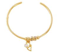 Kiddo Sky Pulsera Abierta Personalizada con Cuentas Grabadas, Brazalete de Acero Inoxidable Personalizado con Nombre de Niño/Piedra de Nacimiento/Dije de Corazón para Mamá (Oro, Corazón)