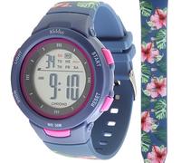 KIDDUS Reloj Digital para niñas y niños. Con cronómetro, calendario, despertador y luz. Resistente al agua. Deportivo, luminoso, de pulsera, LED. De 3 a 12 años. Flores tropical
