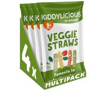 Kiddylicious Veggie Straws | Deliciosos Snacks para Bebés | Apto a Partir de 9 Meses | 4 Paquetes de 48g (4 Bolsas de 12g por Paquete) | 192g