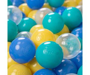 KiddyMoon 100 Bolas/6Cm Bolas Colores De Plástico para Piscina para Niños, Turquesa/Azul/Amarillo/Transparente