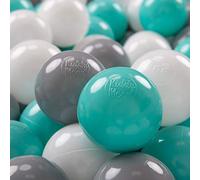 KiddyMoon 100 Bolas/7Cm Bolas Colores De Plástico para Piscina para Niños, Blanco/Gris/Turquesa Clara