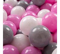 KiddyMoon 200 Bolas/7Cm Bolas Colores De Plástico para Piscina para Niños, Gris/Blanco/Rosa
