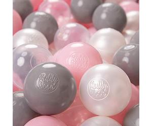 KiddyMoon 300 Bolas/6Cm Bolas Colores De Plástico para Piscina para Niños, A Perla/Gris/Transparente/Rosa Claro