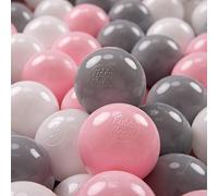 KiddyMoon 300 Bolas/7Cm Bolas Colores De Plástico para Piscina para Niños, Blanco/Gris/Rosa Claro
