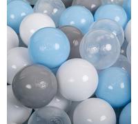 KiddyMoon 300 Bolas/7Cm Bolas Colores De Plástico para Piscina para Niños, Gris/Blanco/Transparente/Azul Celeste