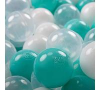 KiddyMoon 700 Bolas/7Cm Bolas Colores De Plástico para Piscina para Niños, Turquesa Claro/Blanco/Transparente