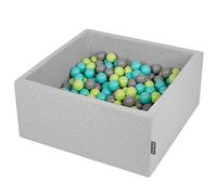 KiddyMoon 90 x 40 cm/200 Bolas de diámetro 7 cm Cuadrado Piscina de Bolas para bebé con Bolas de Colores, Gris Claro: Verde Claro/Turquesa Claro/Gris