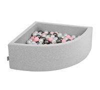 KiddyMoon 90X30cm/200 Bolas Piscina De Bolas ∅ 7Cm para Ninos Cuarto Angular Hecha En La UE, Grisclr:Perla/Rosaclr/Plata
