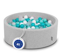 KiddyMoon 90X30cm/300 Bolas ∅ 7Cm Piscina De Bolas para Ninos Hecha En La UE, Gris Clr:Turquesa Clr/Blanco/Transparente/Turquesa
