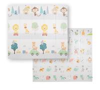 KiddyMoon Alfombra Bebe De Espuma Reversible Acolchada Tapete Para Niños Estera Para Gatear Plegable Colchoneta Infantil Jugar Con Gráficos Educativos Interior Y Exterior 180X200x1cm, Naranja-Circo