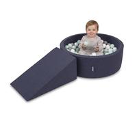 KiddyMoon Parque de Juegos de Espuma con Piscina de Bolas 90x30cm y Rampa 200 Bolas 7cm para Bebés y Niños - Azul Oscuro: Blanco Gris Menta