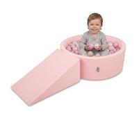 KiddyMoon Parque de Juegos de Espuma con Piscina de Bolas 90x30cm y Rampa 200 Bolas 7cm para Bebés y Niños - Rosa: Beige Pastel Rosa Empolvado Perla