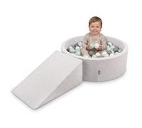 KiddyMoon Parque de Juegos de Espuma con Piscina de Bolas 90x30cm y Rampa 200 Bolas 7cm para Bebés y Niños - Gris Claro: Blanco Gris Menta