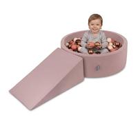 KiddyMoon Parque de Juegos de Espuma con Piscina de Bolas 90x30cm y Rampa 200 Bolas 7cm para Bebés y Niños - Brezo: Marrón Cobrizo Beige Pastel Salmón
