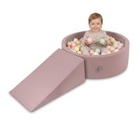 KiddyMoon Parque de Juegos de Espuma con Piscina de Bolas 90x30cm y Rampa 200 Bolas 7cm para Bebés y Niños - Brezo: Beige Pastel Amarillo Pastel Blanco Menta Rosa Empolvado