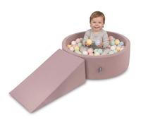 KiddyMoon Parque de Juegos de Espuma con Piscina de Bolas 90x30cm y Rampa 200 Bolas 7cm para Bebés y Niños - Brezo: Azul Pastel Amarillo Pastel Blanco Menta Rosa Empolvado