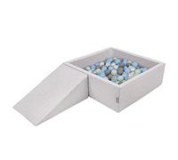 KiddyMoon Parque Infantil De Espuma con Cuadrada Piscina De Bolas (100 Bolas) para Niños, Gris Claro:Perla/Gris/Transparente/Azul Clr/Menta