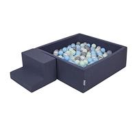 KiddyMoon Parque Infantil De Espuma con Cuadrada Piscina De Bolas (200 Bolas) para Niños, Azul Marino:Perl/Gris/Transparent/Azulclr/Menta