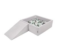 KiddyMoon Parque Infantil De Espuma con Cuadrada Piscina De Bolas (200 Bolas) para Niños, Gris Claro: Blanco/Gris/Menta